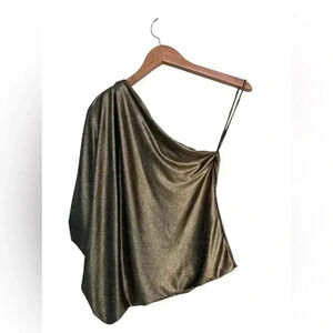 Alice + Olivia One Shoulder Top Hannah Gold Sparkle Glitter Size Small